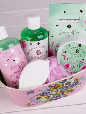 set de baie belle & whistle într o cadă din tablă imprimată