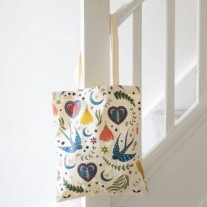 cream folk print polycotton tote bag 2