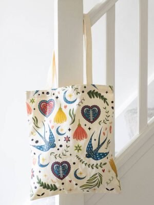 cream folk print polycotton tote bag 2