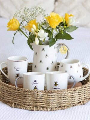 queen bee and bee keeper mug set